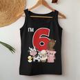 I'm 6 Birthday Boy Girl Farm Animals Theme Party 6 Year Old Canotta da donna Regalos divertidos