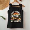 Sunset Cowgirl Riding Horse Wild Flowers Wild Horses Women Tank Top Personalized Gifts