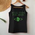Will Code For Beer Programming Beer Lover Camiseta sin mangas para mujer Regalos divertidos