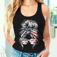 American Messy Bun Girl 4Th Of July Messy Bun Usa Flag Women Tank Top Gifts for Her