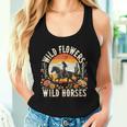 Sunset Cowgirl Riding Horse Wild Flowers Wild Horses Women Tank Top Gifts for Her