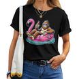 Bigfoot Chilling On Flamingo Float With Beer Fun Summer Vibe Women T-shirt