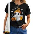 Halloween Ghost Pumpkin Spice Latte Autumn Fall Coffee Lover Women T-shirt