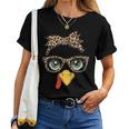 Leopard Print Thanksgiving Turkey Face Glasses Girls Women T-shirt