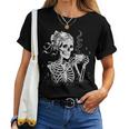 Skeleton Messy Bun Coffee Halloween Coffee Lover Mom Women T-shirt