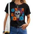 Tête De Mort Mexicaine Dia De Muertos Jour Des Morts Floral T-shirt femme