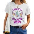 Kinder Endlich Schulkind Girls' Unicorn First Day At School 2024 T-shirt Frauen