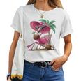 Palm Flamingo Pink Beach Tree Summer Vacation Women T-shirt