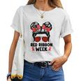 Red Ribbon Week Messy Bun Red Ribbon Week Awareness Women T-shirt Red Ribbon Week Messy Bun Red Ribbon Week Awareness Women T-shirt
