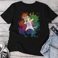 Dabbing Unicorn Rainbow Tie Dye Splatter Cute Dab Trendy Maglietta da donna Regalos divertidos