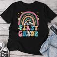 Groovy Rainbow Hello First Grade First Day Teacher Kid Women T-shirt Funny Gifts