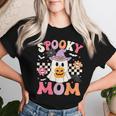 Groovy Spooky Mom Retro Ghost Holding Pumpkin Halloween Women T-shirt Gifts for Her