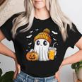 Halloween Ghost Pumpkin Spice Latte Autumn Fall Coffee Lover Women T-shirt Gifts for Her