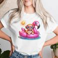 Cute Puppy Dog Pink Flamingo Summer Vibes Beach Lover Girls Women T-shirt Gifts for Her