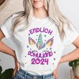 Kinder Endlich Schulkind Girls' Unicorn First Day At School 2024 T-shirt Frauen Geschenke für Sie