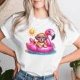 Puppy Dog Pink Flamingo Summer Vibes Beach Lover Cute Girls Women T-shirt Gifts for Her