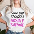 T Divertente Ragazza Ansia Sapone Frasi Simpatiche Maglietta da donna Regalos para ella