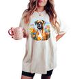 Carino Boxer Cane In Botanico Giardino Fiore Cucciolo Mamma T-shirt comoda oversize da donna Ivory