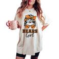 Retro Bears Girl Messy Bun Sports Fan Team Spirit Women's Oversized Comfort T-shirt Ivory