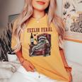 Feelin Feral Vintage Retro Raccoon With Wine Lovers Women's Oversized Comfort T-shirt Mustard