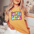 Fourth Grade Groovy Happy First Day Of School Bright Dots Women's Oversized Comfort T-shirt Mustard
