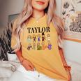 Girl Retro Taylor First Name Personalized Groovy Bday Women's Oversized Comfort T-shirt Mustard