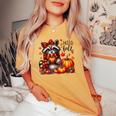 Hello Fall Vibes Raccoon Autumn Pumpkin Halloween Girl Women Women's Oversized Comfort T-shirt Mustard