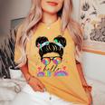 Hello Third Grade Messy Bun Tie Dye Back To School Women's Oversized Comfort T-shirt Mustard