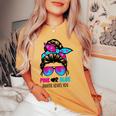 Messy Bun Pink Or Blue Auntie Loves You Gender Reveal Women's Oversized Comfort T-shirt Mustard