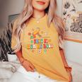 Montessori Teacher Groovy Back To School This Is How We Roll Women's Oversized Comfort T-shirt Mustard