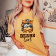 Retro Bears Girl Messy Bun Sports Fan Team Spirit Women's Oversized Comfort T-shirt Mustard