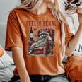 Feelin Feral Vintage Retro Raccoon With Wine Lovers Women's Oversized Comfort T-shirt Crimson