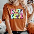 Fourth Grade Groovy Happy First Day Of School Bright Dots Women's Oversized Comfort T-shirt Crimson