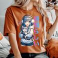 Carino Anime Ragazza Con Un Gatto Per Amante Gatto Kawaii Otaku Manga T-shirt comoda oversize da donna Yam