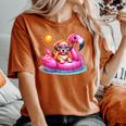 Cute Puppy Dog Pink Flamingo Summer Vibes Beach Lover Girls Women's Oversized Comfort T-shirt Yam