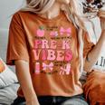 Girls Pre-K Vibes Coquette Bow Back To School Teacher Prek Women's Oversized Comfort T-shirt Yam
