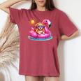 Cute Puppy Dog Pink Flamingo Summer Vibes Beach Lover Girls Women's Oversized Comfort T-shirt Crimson