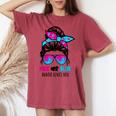 Messy Bun Pink Or Blue Auntie Loves You Gender Reveal Women's Oversized Comfort T-shirt Crimson