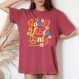 Retro Groovy 70S Good Vibes Only Floral Hippies Women's Oversized Comfort T-shirt Crimson
