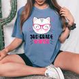 Cute 3Rd Grade Vibes Cat Kitten Lover Back To School Girls Women's Oversized Comfort T-shirt Blue Jean