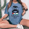 Donna Disordinato Capelli Occhiali Da Sole Palestinese Ragazza Bandiera Palestina Con Collo A T-shirt comoda oversize da donna Blue Jean