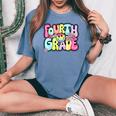 Fourth Grade Groovy Happy First Day Of School Bright Dots Women's Oversized Comfort T-shirt Blue Jean