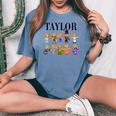 Girl Retro Taylor First Name Personalized Groovy Bday Women's Oversized Comfort T-shirt Blue Jean