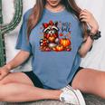 Hello Fall Vibes Raccoon Autumn Pumpkin Halloween Girl Women Women's Oversized Comfort T-shirt Blue Jean