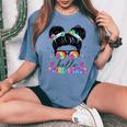 Hello Third Grade Messy Bun Tie Dye Back To School Women's Oversized Comfort T-shirt Blue Jean