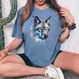 Opera D'arte Lupo Farfalla Occhi Azzurri Motivo Animale Lupo T-shirt comoda oversize da donna Blue Jean