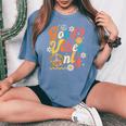 Retro Groovy 70S Good Vibes Only Floral Hippies Women's Oversized Comfort T-shirt Blue Jean