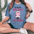 Vache Humour Fille Enfantie Avecaches T-shirt oversize confortable pour femme Blue Jean