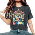 Groovy Rainbow Hello First Grade First Day Teacher Kid Women's Oversized Comfort T-Shirt Pepper