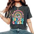 Groovy Rainbow Hello Fourth Grade First Day Teacher Kid Women's Oversized Comfort T-Shirt Pepper